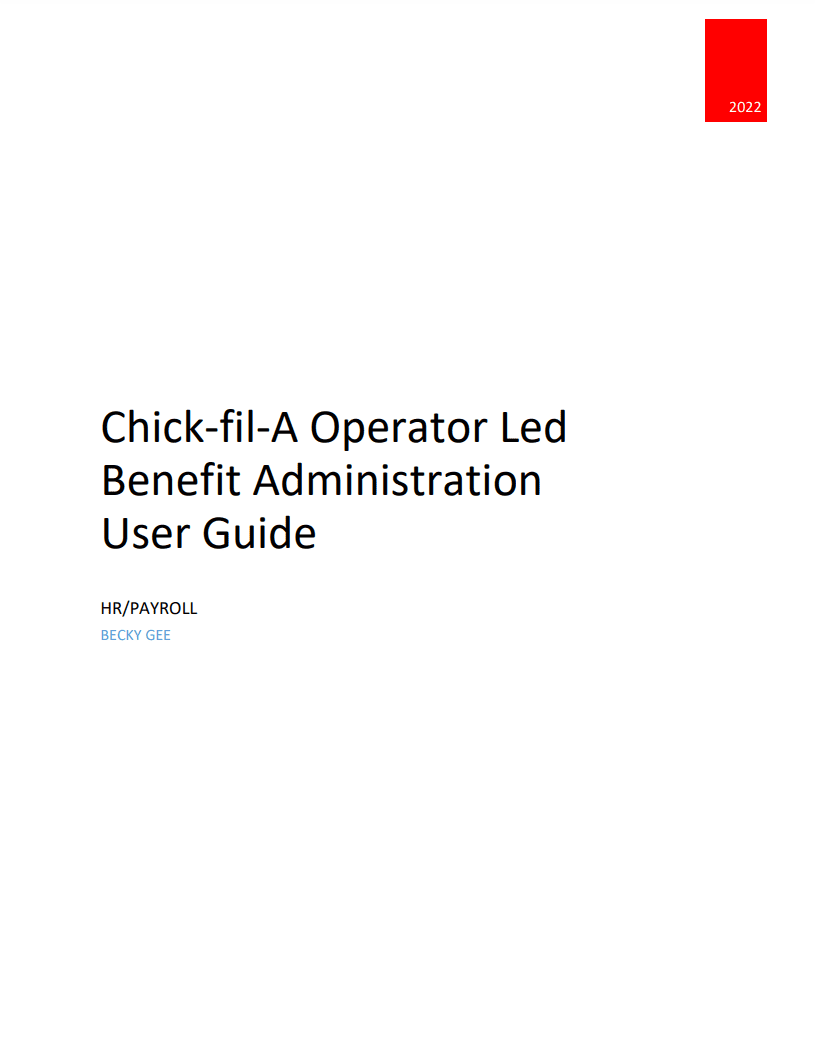 Download Chick-fil-A Operator Benefit Administration Reports User Guides